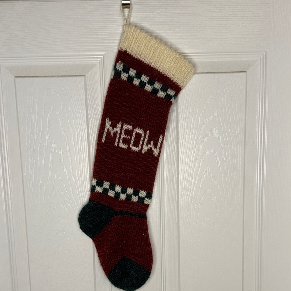 Vintage Red Knit Christmas Stocking for Cat